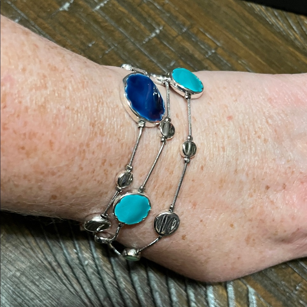 Chic Silver and Blue-Turquoise Bracelet